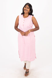 Pink Handcrafted Solid Style Oxford Cotton Kurta 10074348