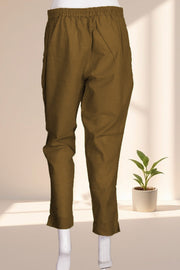 Brown Solid Style Slub Cotton Pant 10075939
