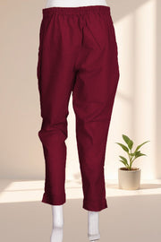 Maroon Solid Style Slub Cotton Pant 10075943