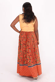 Denim Blue Hand Block Printed Cotton Skirt 