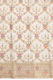 White Embroidered Silk 3-Piece Salwar Suit Material 10072068