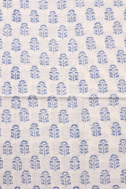 Blue Handblock Printed Cotton with Chiffon Dupatta 3-Piece Salwar Suit Material 10072970