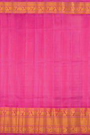 Teal Green Gadwal Kuttu Handloom Silk Saree With Pink Zari Border 10077202