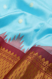 Gadwal Kuttu Weave Handloom Silk Saree in Light Sky Blue with Reddish Brown Zari Border and Pallu 10062951