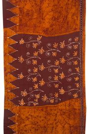 Cinnamon Brown Batik Printed Muslin Silk saree - Avishya