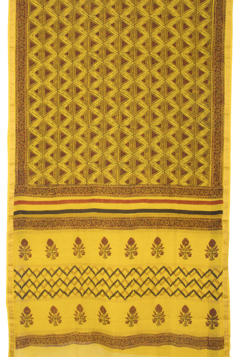 Yellow Ajrakh Printed Silk Cotton Saree - Avishya