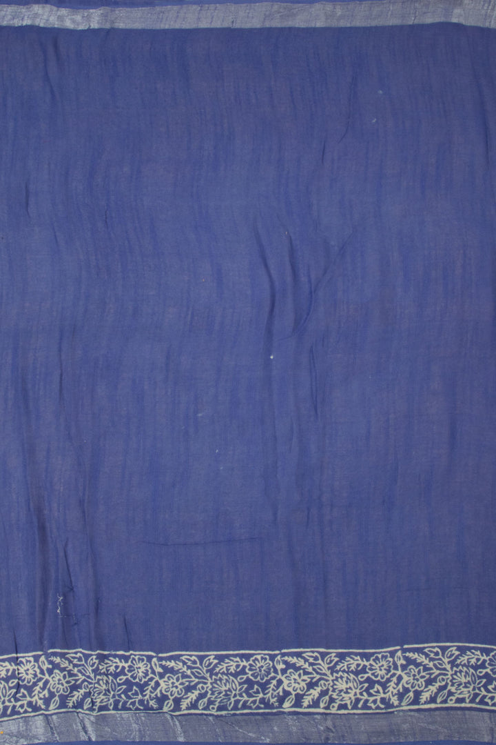 Blue Printed linen saree- Avishya