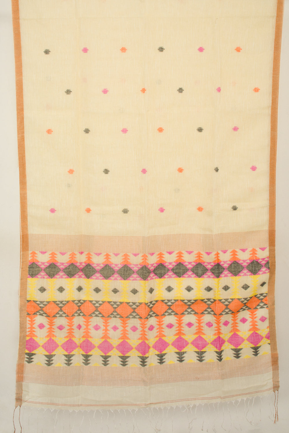  Beige Handloom Jamdani Linen Saree - Avishya