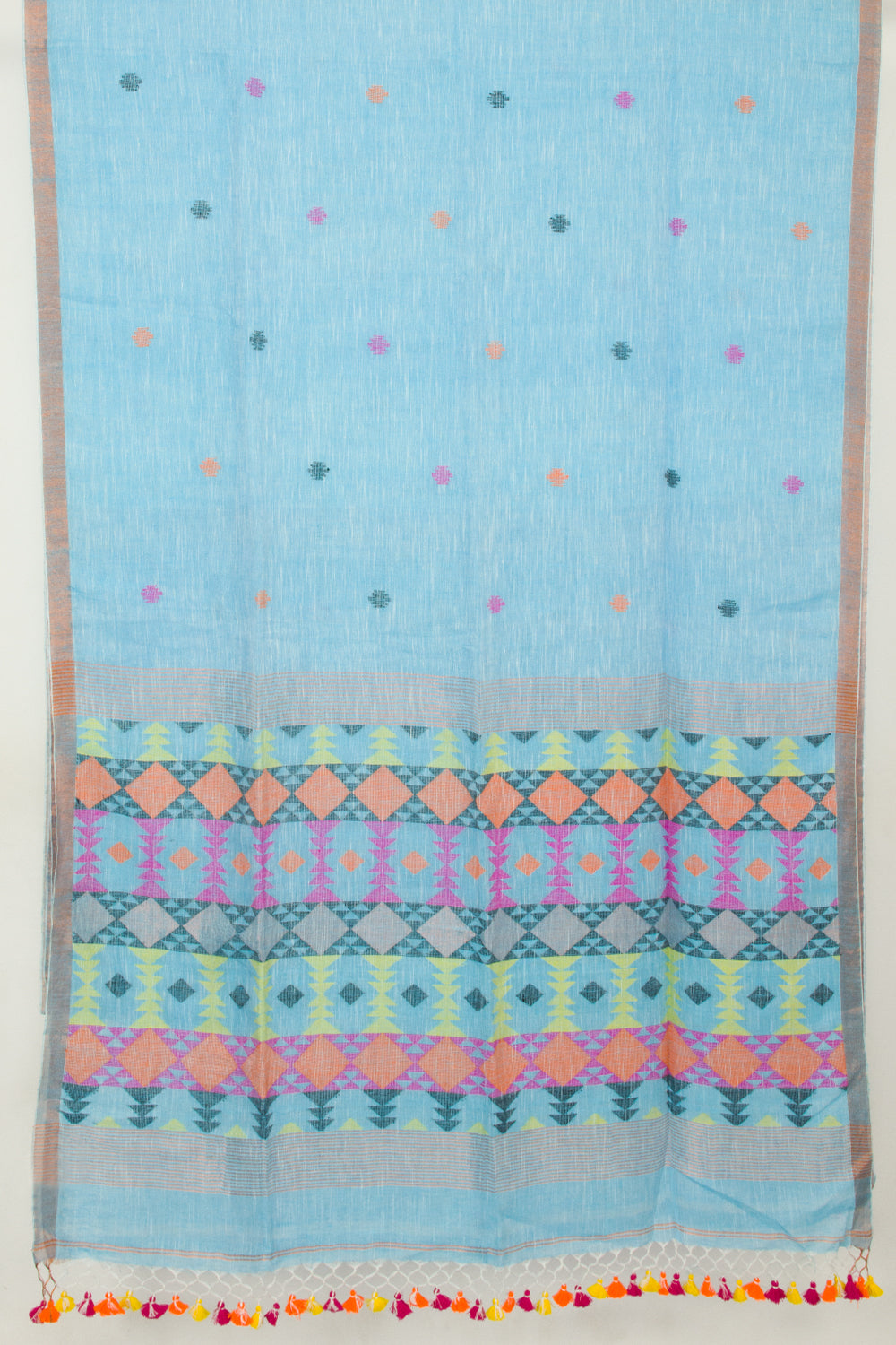 Blue Handloom Jamdhani Linen Saree  - Avishya