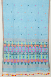 Blue Handloom Jamdhani Linen Saree  - Avishya