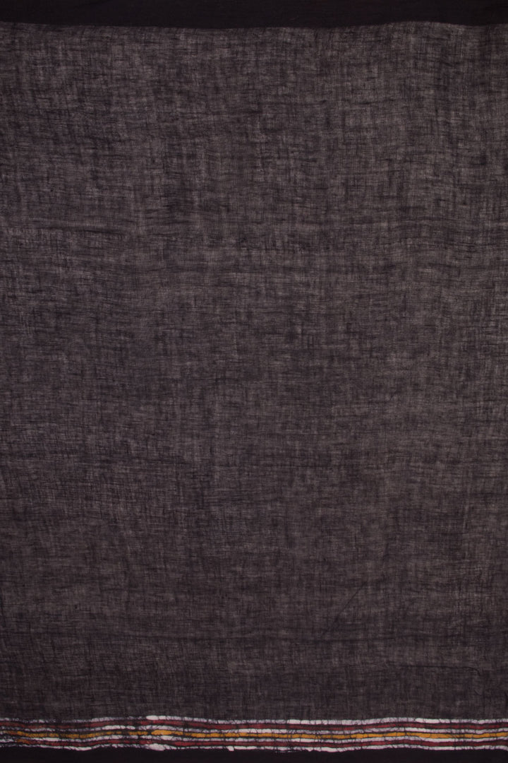 Black Batik Linen Saree 10070275 - Avishya