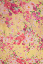 Yellow Floral Printed Linen Saree 10074019