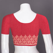 Red Hand Block Printed Mulmul Cotton Saree 10074081