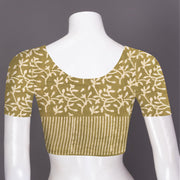 Green Hand Block Printed Mulmul Cotton Saree 10074085