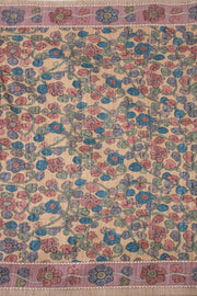 Brown Kalamkari Printed Semi Tussar Silk Saree With Floral Motifs And Floral Border 10076273