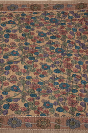 Green Kalamkari Printed Semi Tussar Silk Saree With Floral Motifs And Floral Border 10076274