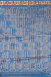 Blue Printed Semi Linen Saree With Tribal Motifs 10076285