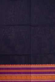Eclipse Blue Handloom Kanchi Cotton Saree with Temple And Peacock Border 10076456