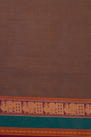 Mocha Brown Handloom Kanchi Cotton Saree with Srtipes And Peacock Border 10076458