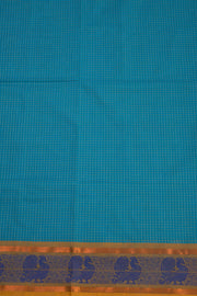 Sea Wave Blue Handloom Kanchi Cotton Saree with Checks and Peacock Border 10076470