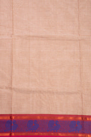 Desert Brown Handloom Kanchi Cotton Saree with Checks And Peacock Border 10076471