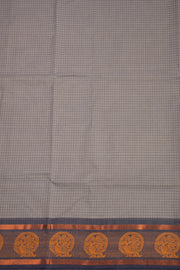 Mink Grey Handloom Kanchi Cotton Saree with Checks and Peacock Border 10076472