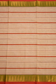 Butterscotch Beige Handloom Kanchi Cotton Saree with Stripes and Temple Border 10076476