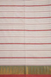 Pearl White Handloom Kanchi Cotton Saree with Stripes and Temple Border 10076478