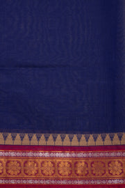 Twilight Blue Handloom Kanchi Cotton Saree with Temple And Floral Zari Border 10076481