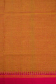 Golden Honey Yellow Handloom Kanchi Cotton Saree with Stripes And Temple Border 10076483