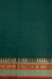 Pine Green Handloom Kanchi Cotton Saree with Temple Border 10076487