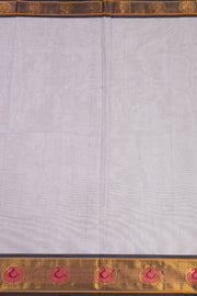 Mist Grey Handloom Kanchi Cotton Saree with Peacock Border 10076488