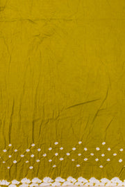 Olive Gold Green Tie And Dye Bandhani Cotton Saree 10076491