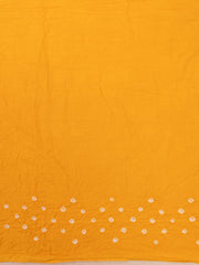 Mango Yellow Tie And Dye Bandhani Embroidered Cotton Saree 10076499