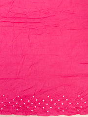 Bright Blush Pink Tie And Dye Bandhani Embroidered Cotton Saree 10076501
