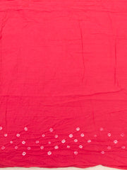 Poppy Pink Tie And Dye Bandhani Embroidered Cotton Saree 10076503