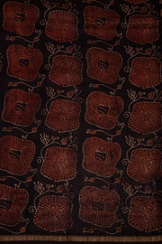 Espresso Black Ajrakh Printed Silk Cotton Saree 10076508