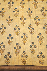 Apricot Beige Ajrakh Printed Silk Cotton Saree With Geometric Motifs And Zari Border 10076509