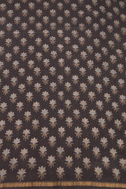 Midnight Smoke Black Ajrakh Printed Silk Cotton Saree With Floral Motifs And Zari Border 10076514