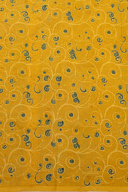 Vintage Amber Yellow Ajrakh Printed Mulmul Cotton Saree With Floral Border 10076515