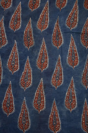 Nightfall Blue Ajrakh Printed Mulmul Cotton Saree With Floral Border 10076530