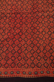 Autumn Red Ajrakh Printed Mulmul Cotton Saree With Geometric Motifs And Floral Border 10076532