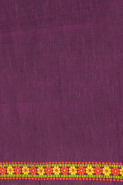 Plum Purple Handloom Assam Cotton Saree With Floral Border 10076537