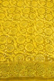 Saffron Dust Yellow Dhakai Batik Silk saree With Geometric Motifs and Floral Motifs 10076574