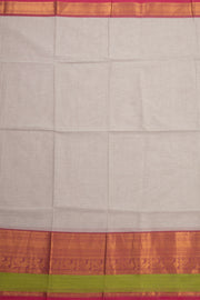 Pebble Grey Handloom Kanchi Cotton Saree With Peacock Zari Border 10076585