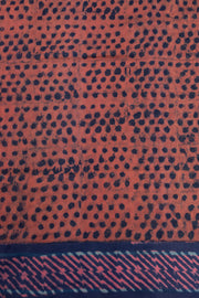 Ocean Night Blue Handblock Printed Silk Cotton Saree 10076594