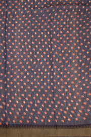 Ocean Indigo Blue Handblock Printed Silk Cotton Saree With Geometric Motifs 10076597