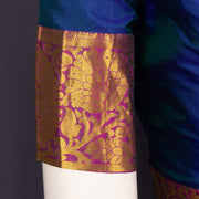 Midnight Royale Blue Kanjivaram Silk Blouse With Floral Zari Border 10076609