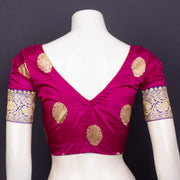 Royal Magenta Kanjivaram Silk Blouse With Floral Motifs and Floral Border 10076617