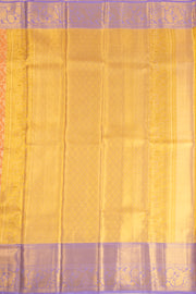 Sunset Rose Pink Kanjivaram Tissue Silk Saree With Floral Design And Peacock Border 10076704